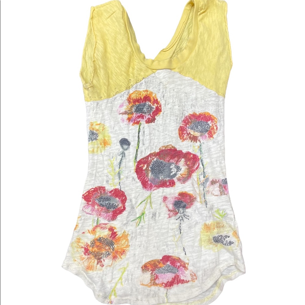 Free People Yellow and White Floral Top